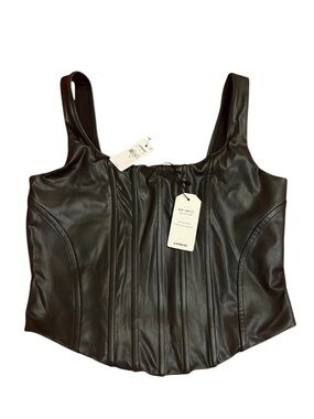 Express Black Faux Leather Corset-Style Top